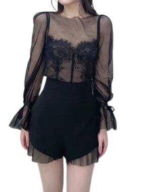 Women’s Black Sheer Mesh Long Sleeve Layering Top XS